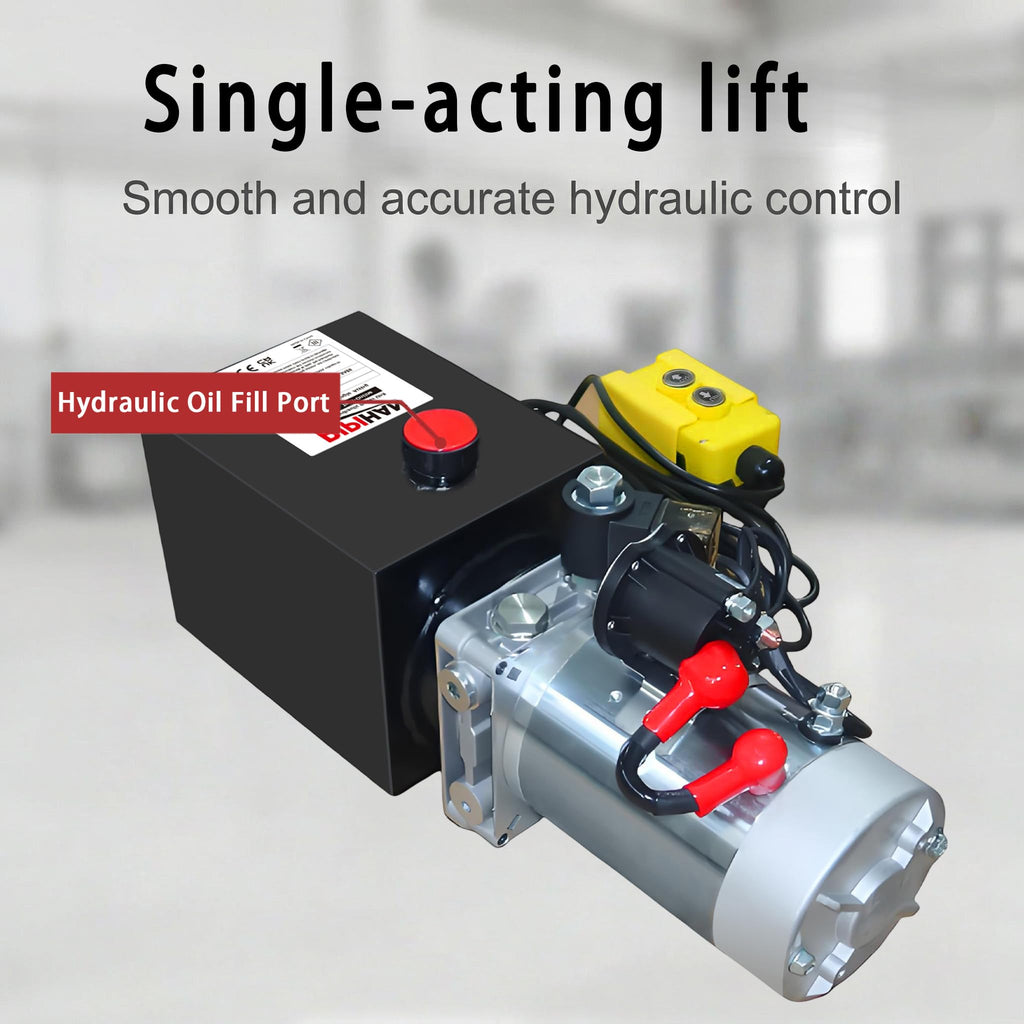 Single Acting Hydraulic Pump 4 Quart Hydraulic Power Units 12V DC Hydraulic Pump SAE#6 Connector for Dump Trailer Car Lifting