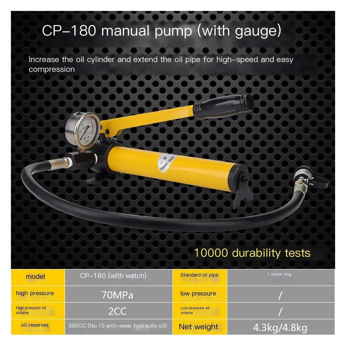 Low Pressure Single Speed Manual Hydraulic Pump, 60-70MPa 400cc Oil for Small Lifting Tasks(CP-180 with Pressure Gauge)