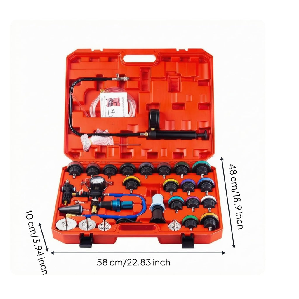 Cooling System Tester Tool Radiator Pressure Test Kit Cap Adapters Vacuum Fill Pump with Gauge Nylon Case Suitable for car Service Cooling Diagnostics Professional workshops