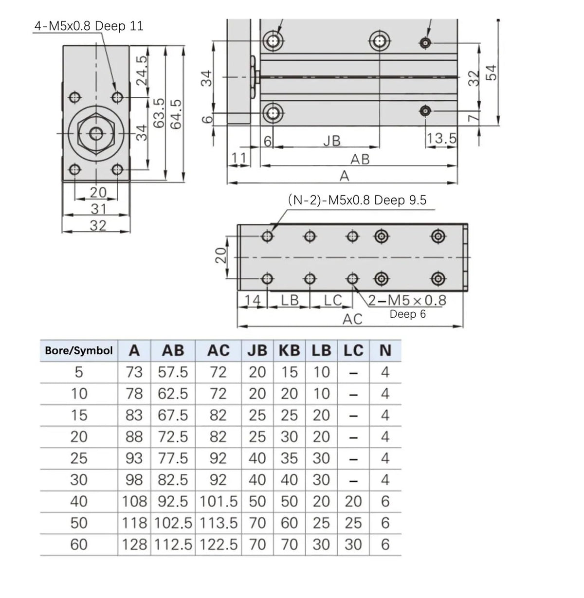 HLH6/10/16/20 Air Side Table Rail Type Pneumatic Cylinder Piston10S/15S/20S/30S/40S/50S(Stroke 40mm)