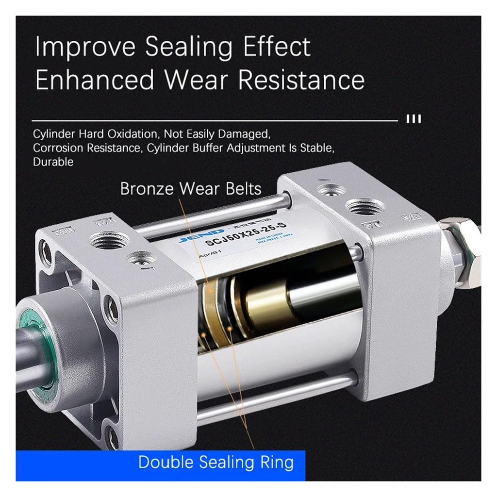 SCJ32*50/75/100/150/200-50-S Standard Air Pneumatic Cylinder Adjustable Pistons Double Rod Reset Seal Dust-Proof(Stroke 50-150mm)