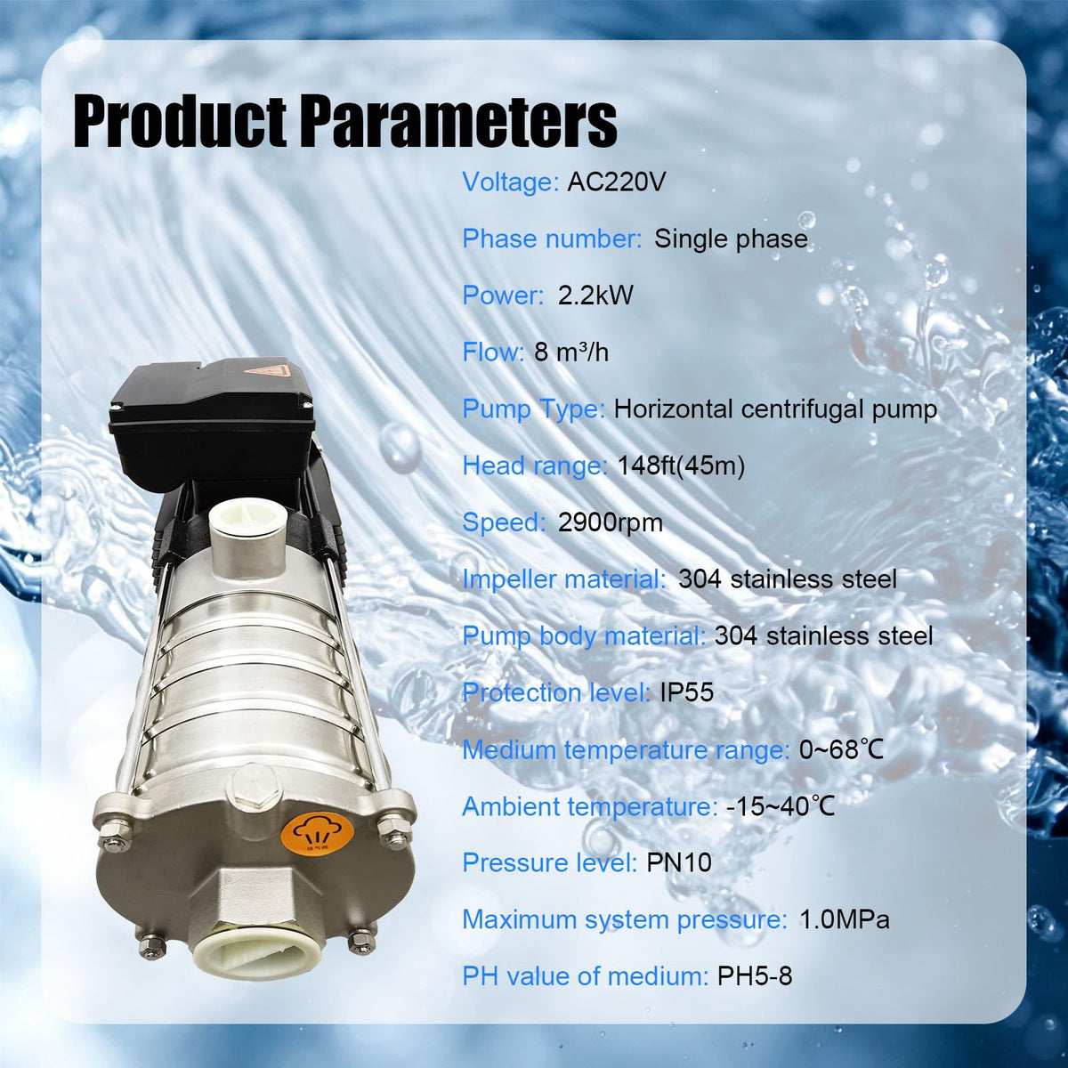 220V Horizontal Multistage Centrifugal Pump Circulation Water Pump