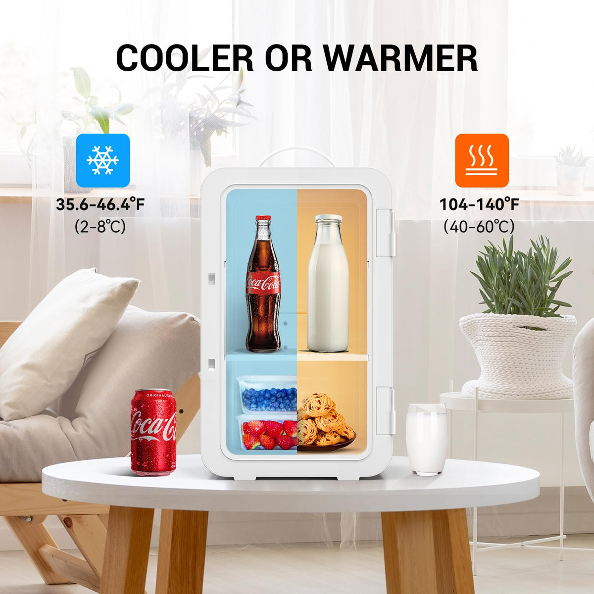Mini Fridge for Bedroom Skincare Fridge Small Refrigerator 6L/8 Cans Compact Refrigerator 110V AC/12V DC Portable Cooler and Warmer for Skin Care Cosmetic Beverages Drinks, Office Dorm and Car