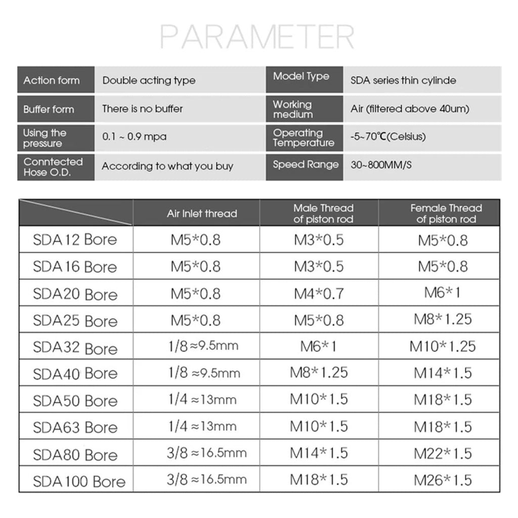 SDA-SB External Thread with Magnet Cylinder Compact Double-Acting Thin Cylinder SDA63(Stroke 90mm)