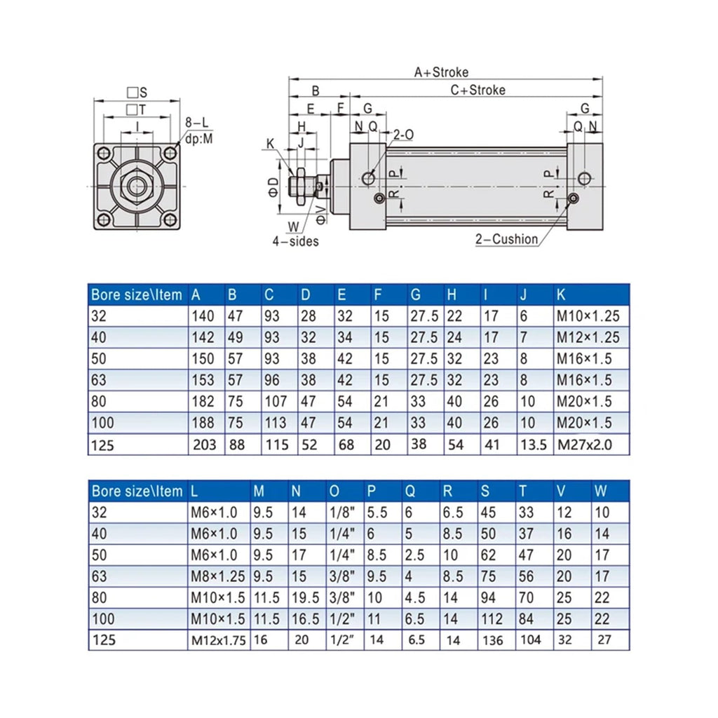 SC40/50/63/80/100/125/mm Bore Double Acting Standard Air Pneumatic Cylinder 1100/1200/1300/1400/1500/1600/2000mm Long Stroke(Stroke 1200mm,BORE 80mm)