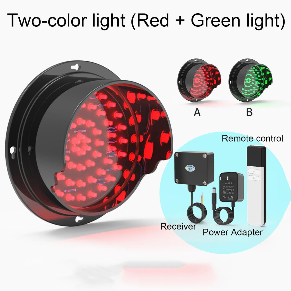 Traffic Light Wall Lamp, Red/Green Stop Light, Lamp for Wall LED with Remote Controller, Dock Bay Indicator Warning Light (Color : Distance 50m, Size : 100mm/4in)(Distance 50m,300mm/12in)