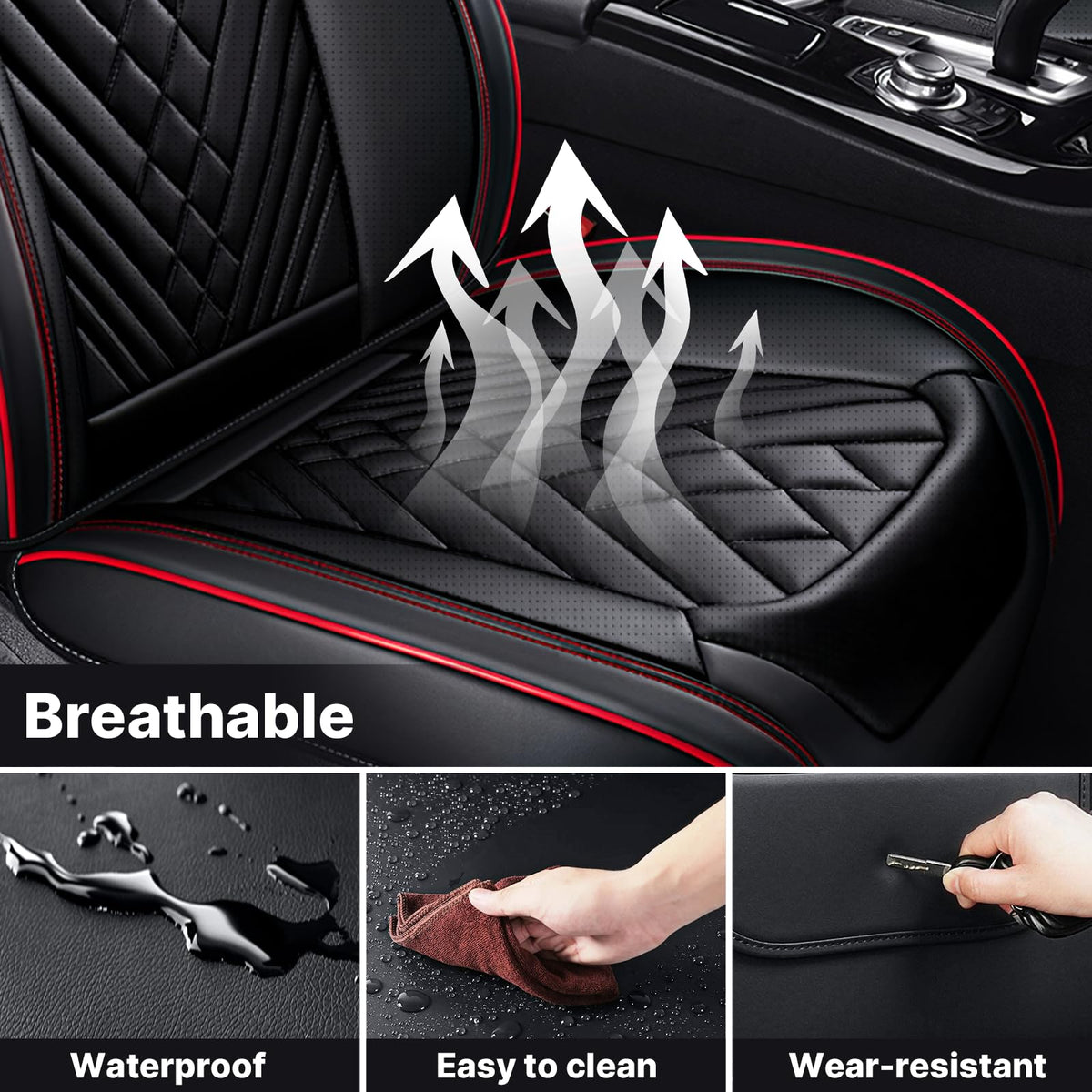 Full Set for Cadillac OPTIQ Seat Covers 2025-2027, Black-Red