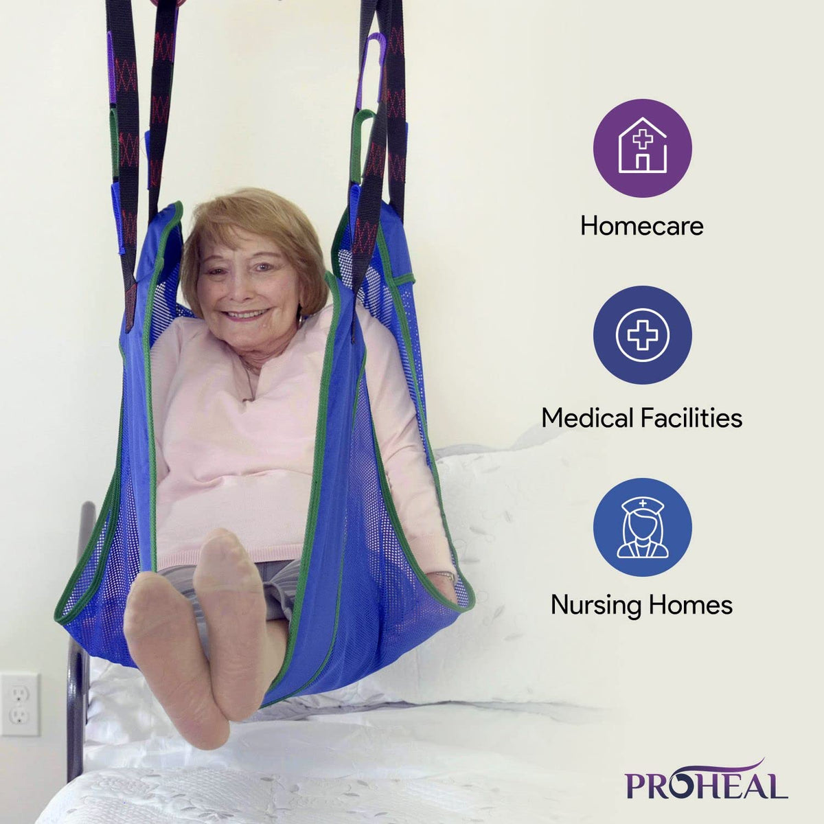 ProHeal All-in-One Patient Lift - Portable Patient Lift for Home Use and Facilities - Universal Electric Lift for Car, Chair, Bed, and Floor - 350 lb. Weight Capacity - 4-Point Spreader Bar