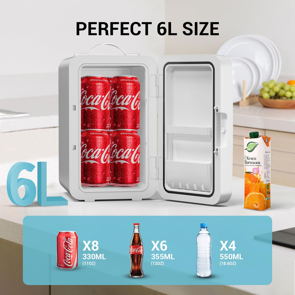Mini Fridge for Bedroom Skincare Fridge Small Refrigerator 6L/8 Cans Compact Refrigerator 110V AC/12V DC Portable Cooler and Warmer for Skin Care Cosmetic Beverages Drinks, Office Dorm and Car