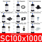 SC100 Standard Bore 100mm Stroke 25-1000mm Double Acting with Magnetic Aluminium Alloy Pneumatic Cylinders(Only Cylinder)