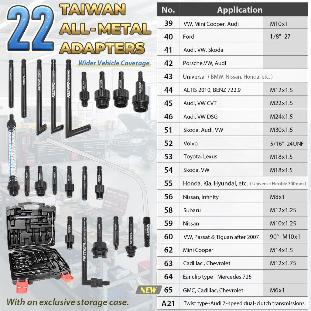 FIRSTINFO Patented 10L Pneumatic ATF/Transmission Fluid Pump, 22 Adapters