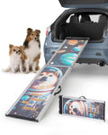 COZIWOW Extra-Long Foldable Aluminum Dog Ramp for Car SUV, 330LBS Heavy Duty Pet Ramp with Handles, Gentle Slope for Joint Care, Portable for Small Medium Large Senior Dogs