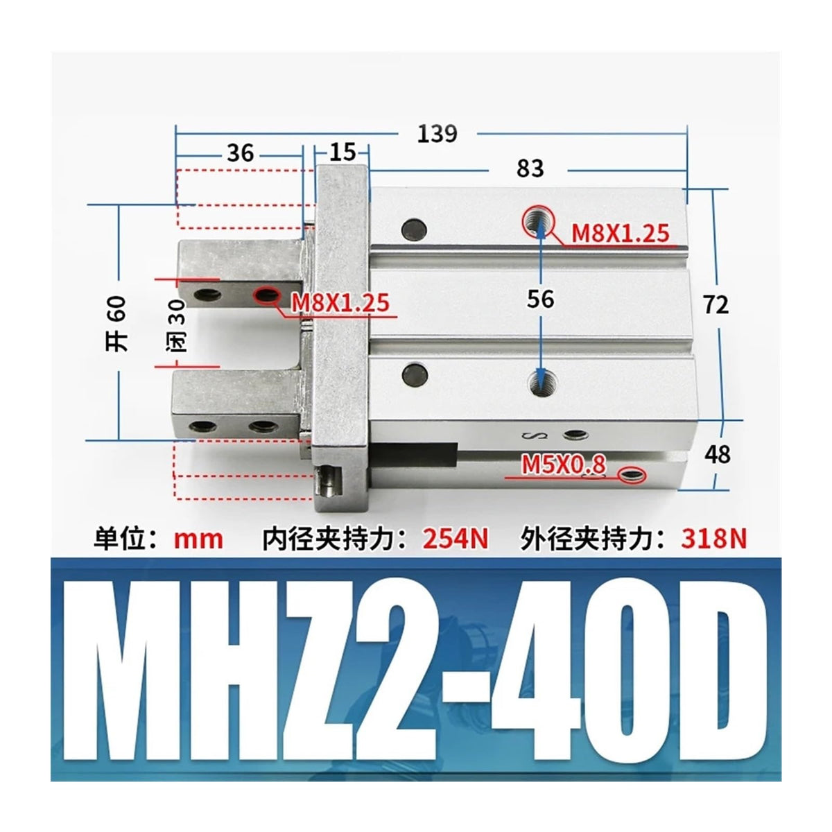 MHZ2 10D 16D 20D 25D 32D 40D Double Acting Air Gripper Pneumatic Finger Cylinder Aluminium Clamps Bore 10-40mm Grab(MHZ2-40D)