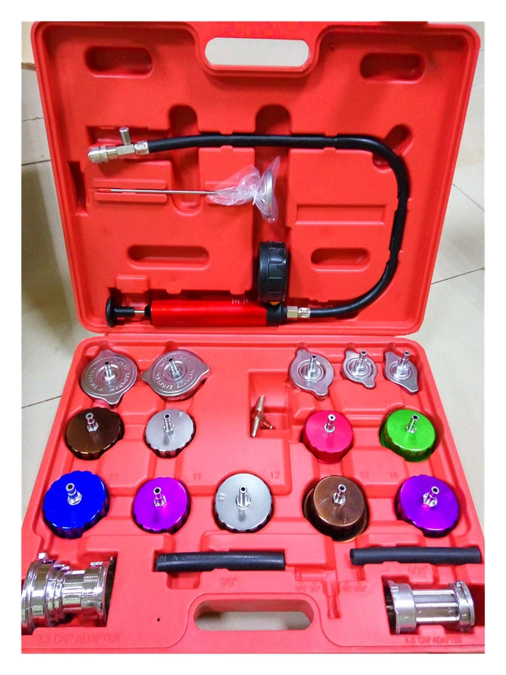 Coolant Pressure Tester kit 21PCS Universal Automotive Radiator Pressure Tester Kit Car Leak Detector Tool Auto Cooling System Coolant Vacuum Purge Full Set Vacuum Type Cooling System Kit