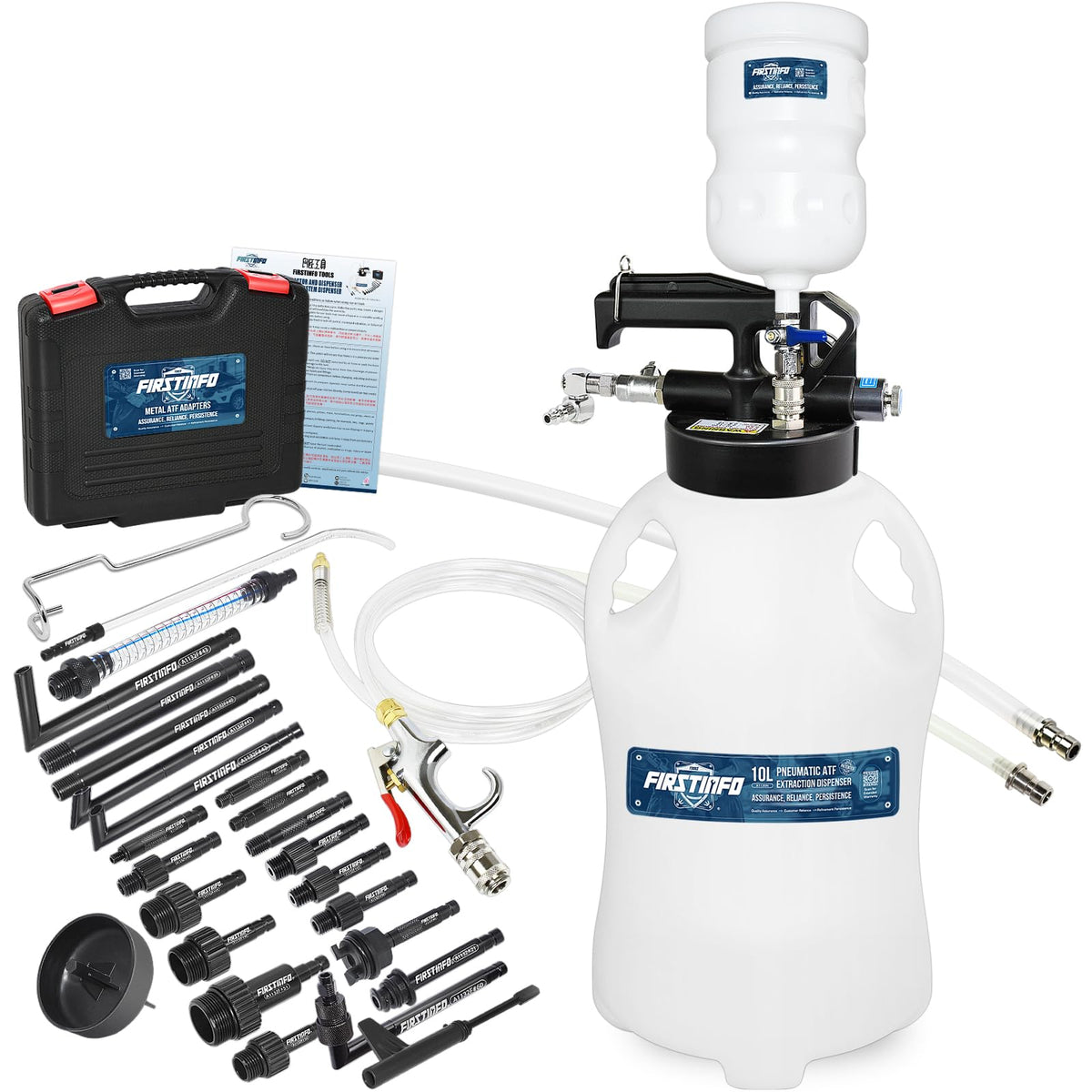 FIRSTINFO Patented 10L Pneumatic ATF/Transmission Fluid Pump, 22 Adapters