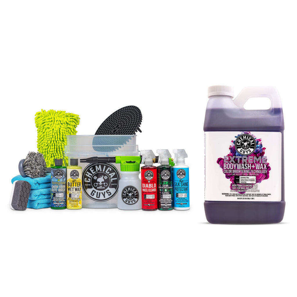 Chemical Guys CWS20716FC 16-Piece Arsenal Builder Carwash Kit, Foam Cannon, Bucket (6) 16 oz Car Care Cleaners (Works w/Pressure Washers) with Extreme Bodywash & Wax Foaming Car Wash Soap, 16 oz