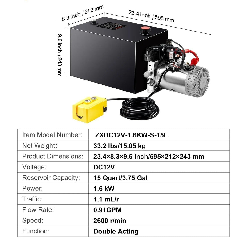 Low Profile Hydraulic Lifting Jack Hydraulic Pump 4 Quart Hydraulic Power Unit Single Acting Dump Trailer Pump Max Relief Pressure Dump Trailer Car Hydraulic Pumps