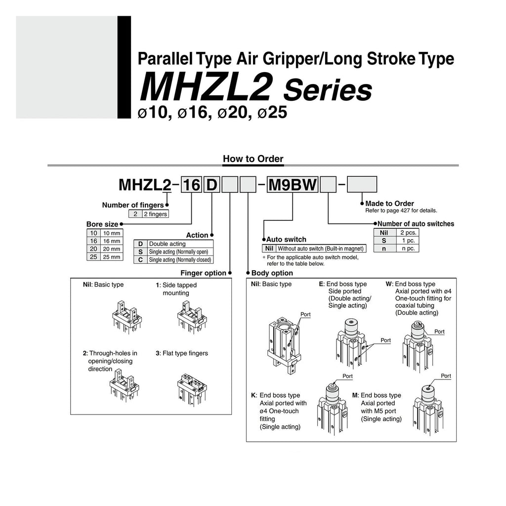1pcs MHZL2 Series Parallel Type Air Gripper/Long Stroke Type 2 Fingers Bore 10/16/20/25 mm Opening/Closing Stroke 8/12/18/22 mm(MHZL2-D)