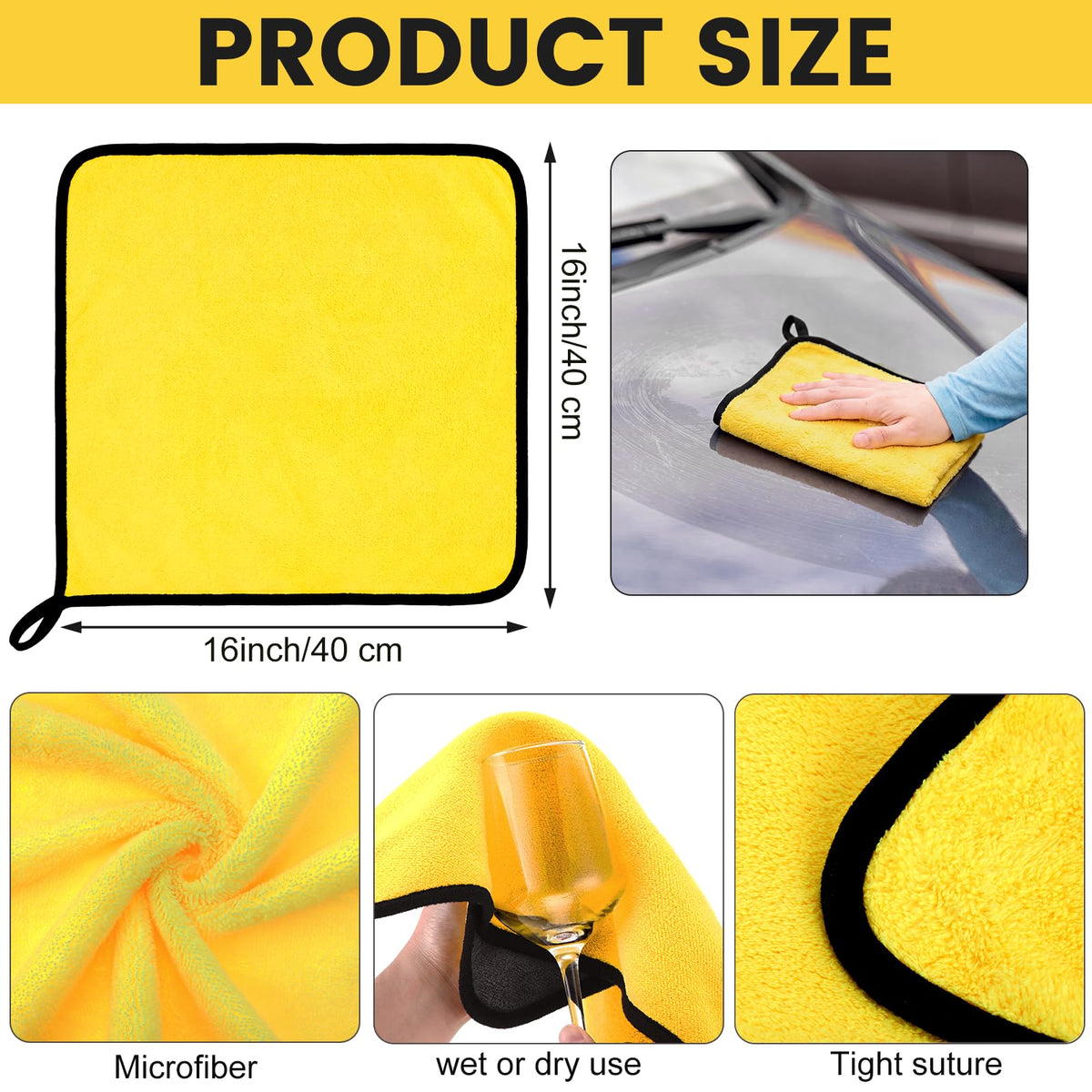 300 Pcs Microfiber Towels Bulk Car Drying Cloth, Yellow