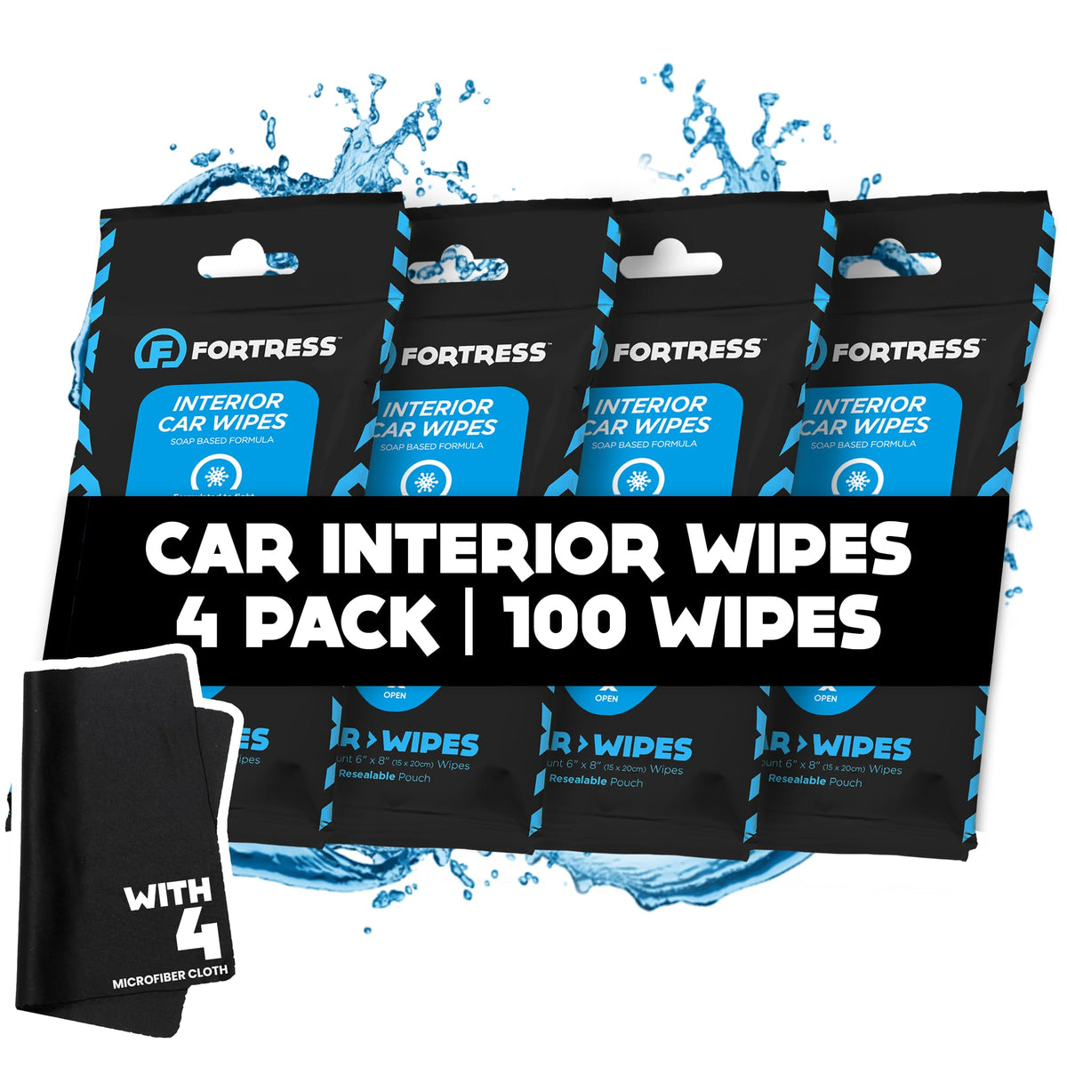 Fortress Car Interior Cleaner Wipes, Microfiber Cloth (25 ct, Pack of 64)