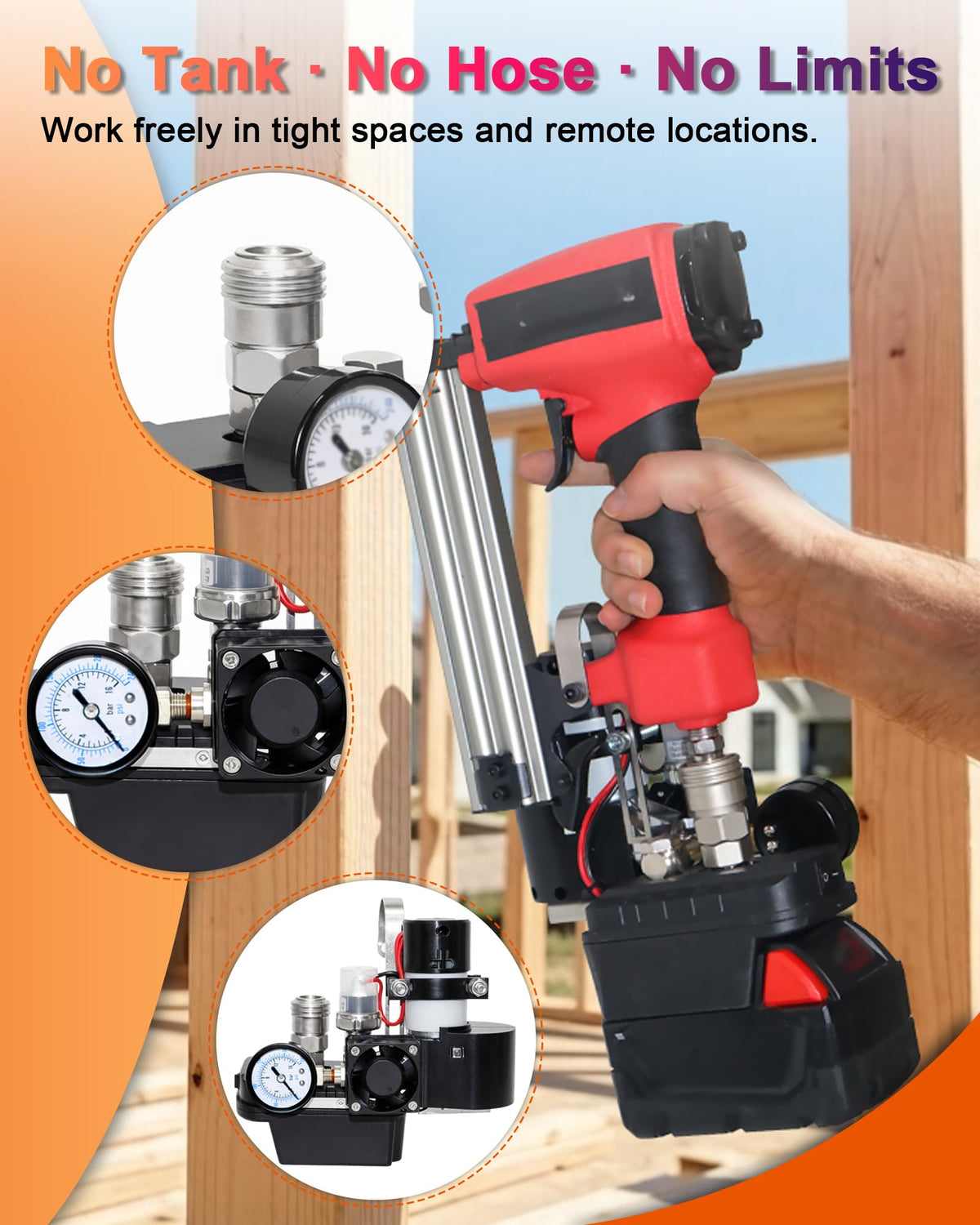 Cordless Portable Air Compressor Pump for 1/4" Pneumatic Nail Guns