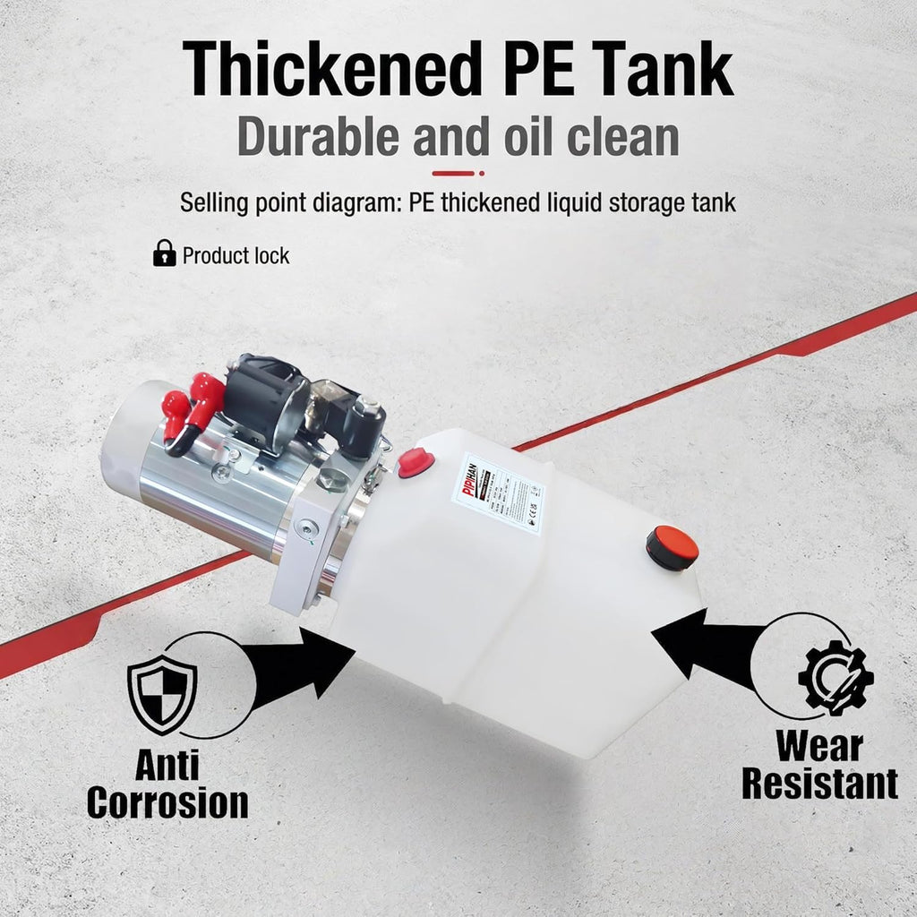 Single Acting Hydraulic Pump 4 Quart Hydraulic Power Unit 12V DC Hydraulic Pump (Plastic Oil Reservoir Single Acting 3200 PSI) SAE#6 Connector for Dump Trailer Car Lifting