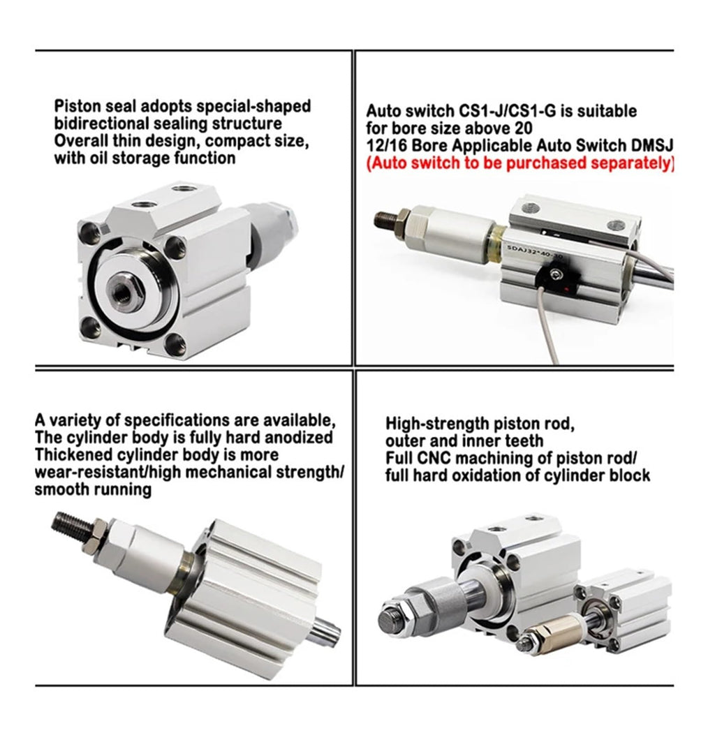 SDAJ80/100mm Bore Double Acting Piston Tools Aluminum Alloy Adjustable Stroke Compact Thin Air Pneumatic Cylinder(Stroke 30-30,SDAJ80 No Magnet)