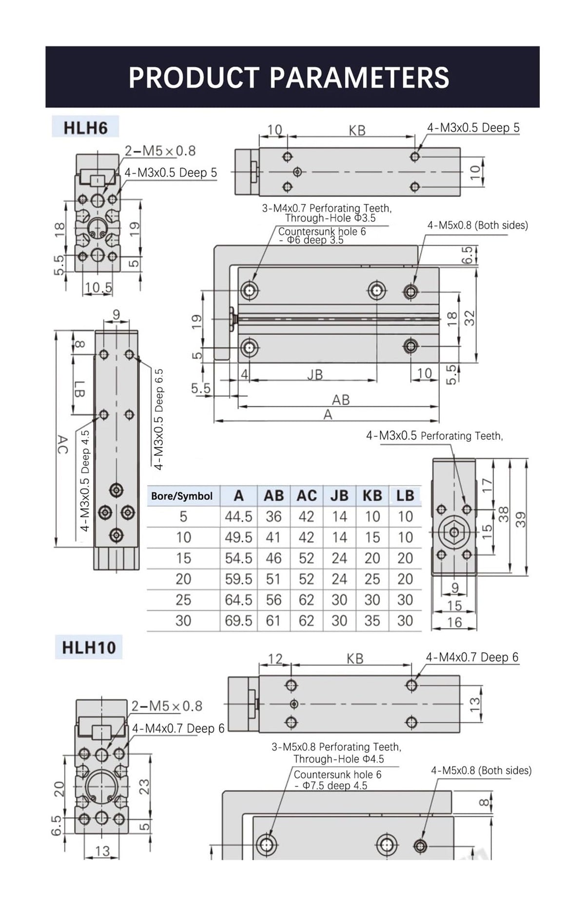 HLH6/10/16/20Air Side Table Rail Type Air Pneumatic Cylinder 10S/15S/20S/30S/40S/50S(Stroke 40mm)
