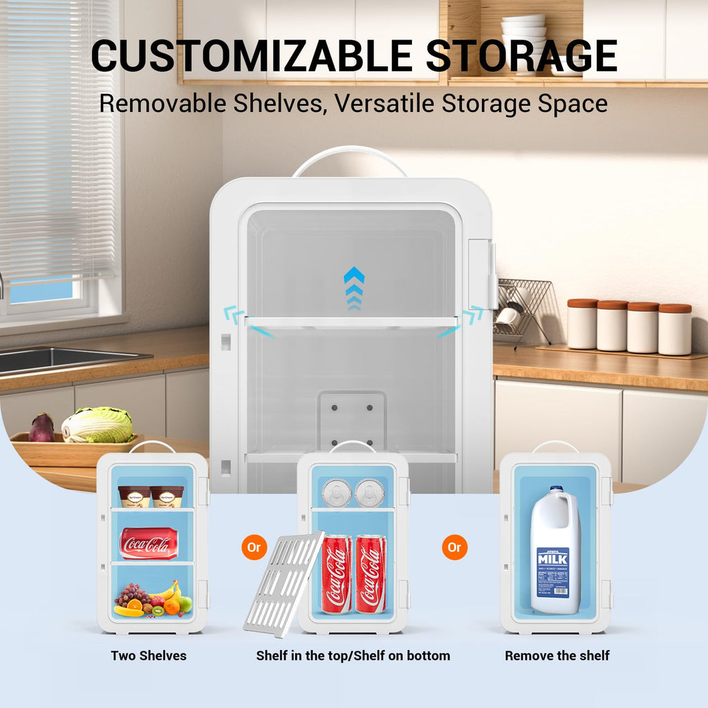 Mini Fridge for Bedroom Skincare Fridge Small Refrigerator 6L/8 Cans Compact Refrigerator 110V AC/12V DC Portable Cooler and Warmer for Skin Care Cosmetic Beverages Drinks, Office Dorm and Car