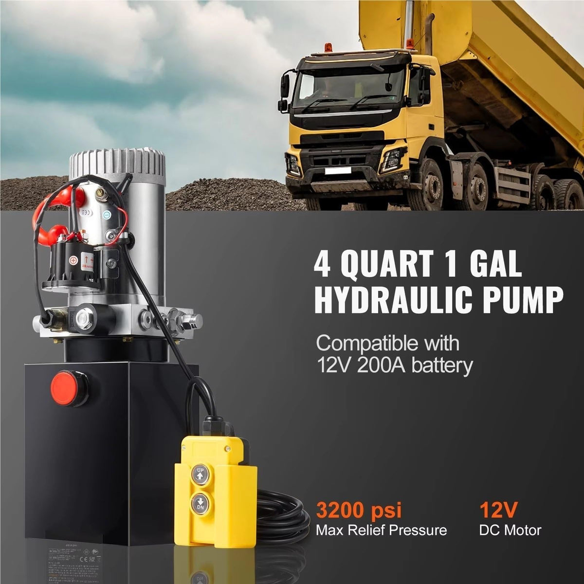 Low Profile Hydraulic Lifting Jack Hydraulic Pump 4 Quart Hydraulic Power Unit Single Acting Dump Trailer Pump Max Relief Pressure Dump Trailer Car Hydraulic Pumps