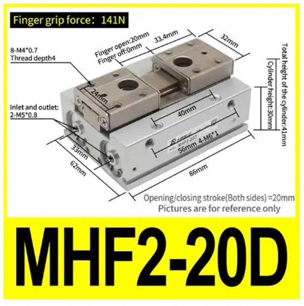 Low Profile Pneumatic Cylinder Air Parallel Gripper Force Cylinder MHF2 8D MHF2 10D MHF2 12D MHF2 16D MHF2 20D Pneumatic Gripper(MHF2-20D)