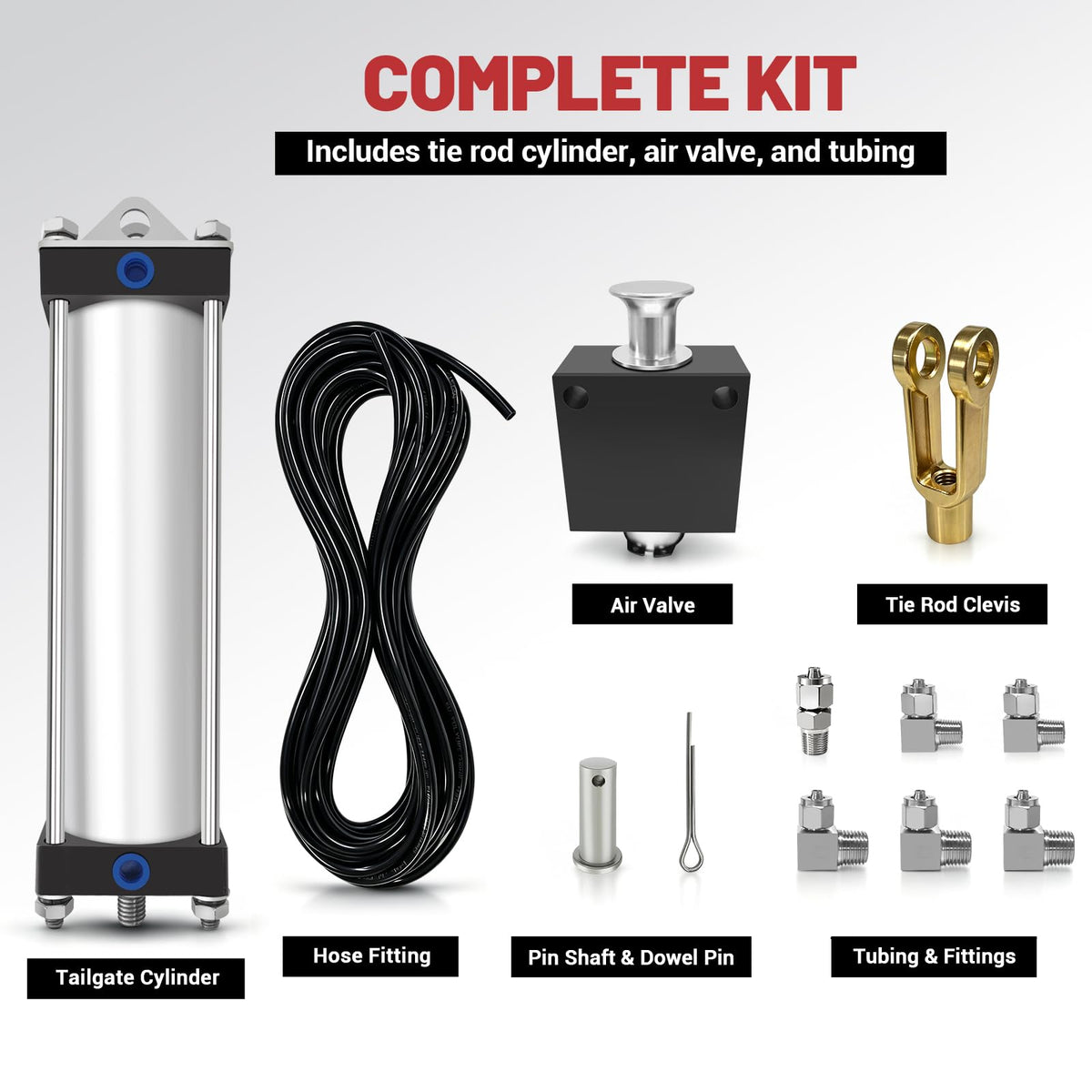 TGC25008VSPK Tailgate Pneumatic Cylinder Kit, 2.5 Bore, 8 Stroke,Dump Truck