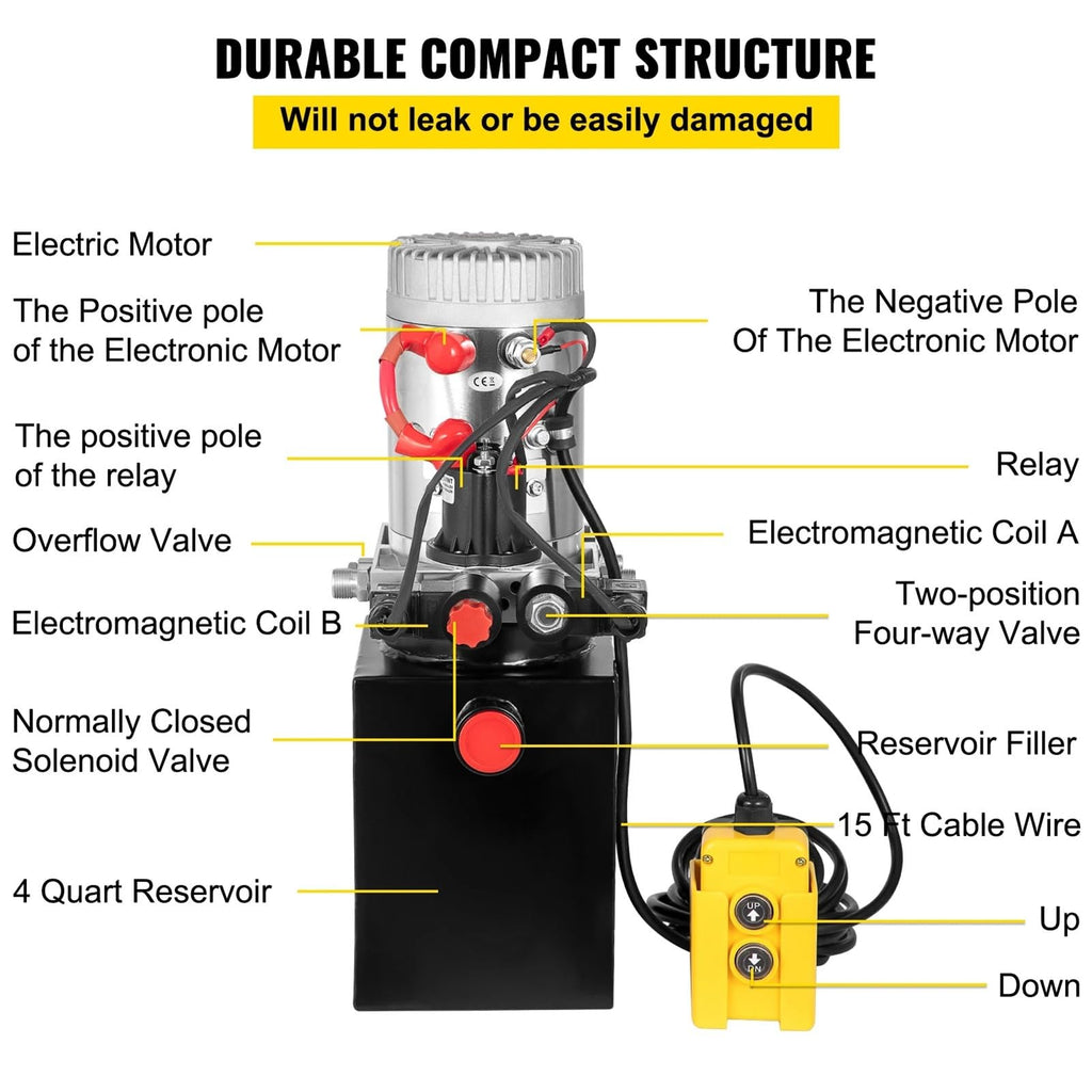 Manual Jack, Car Jack Hydraulic Pump 12V DC Double Acting Power Unit 4 Quart Steel Oil Tank Dump Trailer Truck Car Lift Motor Pump