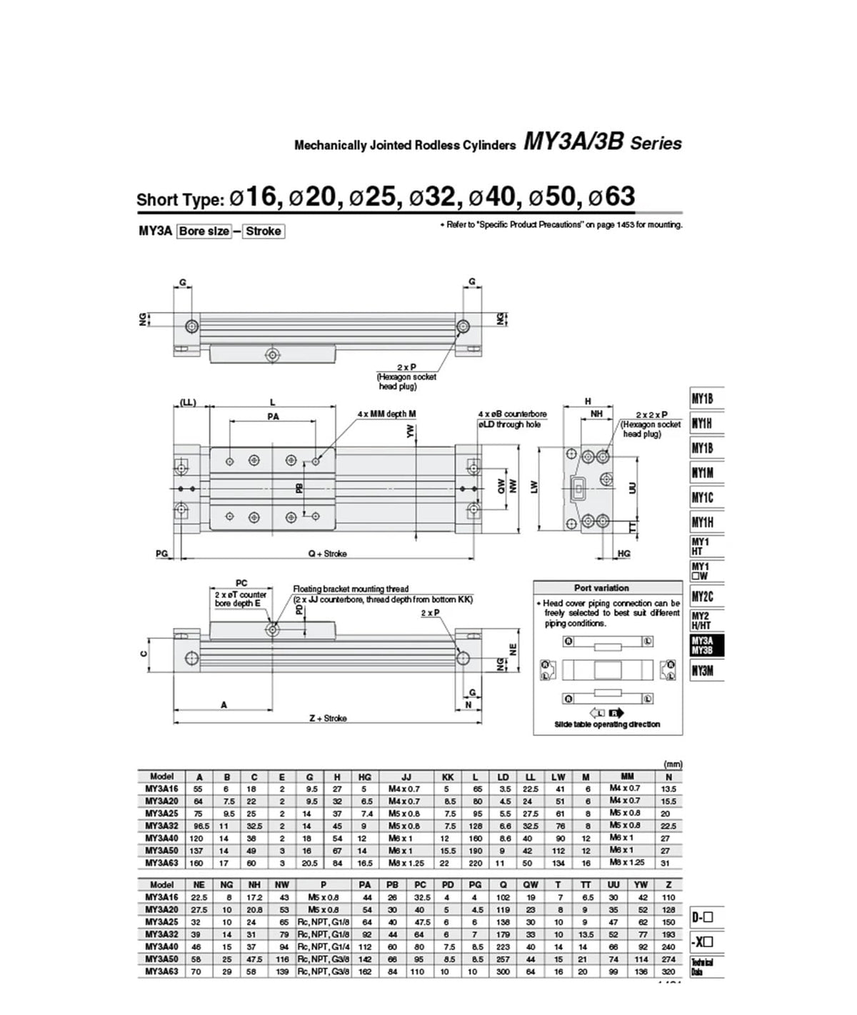 Mechanically Jointed Rodless Cylinder MY3B16-100 MY3B20-200 MY3B25-300 MY3B32-400 MY3B40-500 air Pneumatic Cylinder(300)