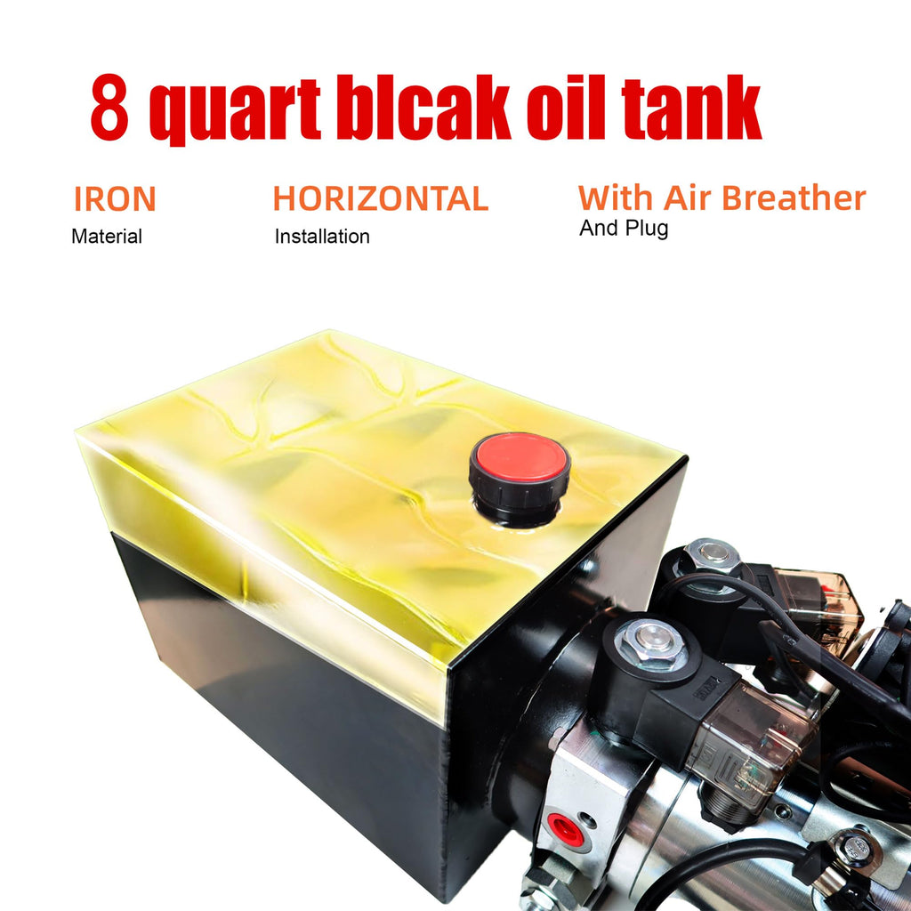 Single Acting Hydraulic Pump 8 Quart Hydraulic Power Units 12V DC Hydraulic Pump SAE #6 Connector for Dump Trailer Car Lifting