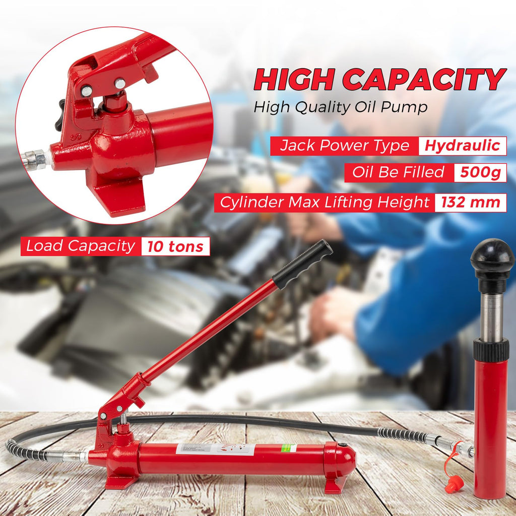 12 Ton Porta Power Hydraulic Kit with 4.6 ft/1.4 m Oil Hose,Portable Car Jack,8800 Lbs Capacity,Hydraulic Multifunctional Jack, Auto Body Frame Repair Kit, Storage Case, for Car Repair, Truck, Garage