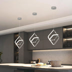Modern LED Chandelier Chrome Rectangular Pendant Light Fixtures 4000K 20W Dimmable Height Adjustable Pendant Lighting for Dining Room Kitchen Island Bedroom Living Room Foyer（3-Pack）