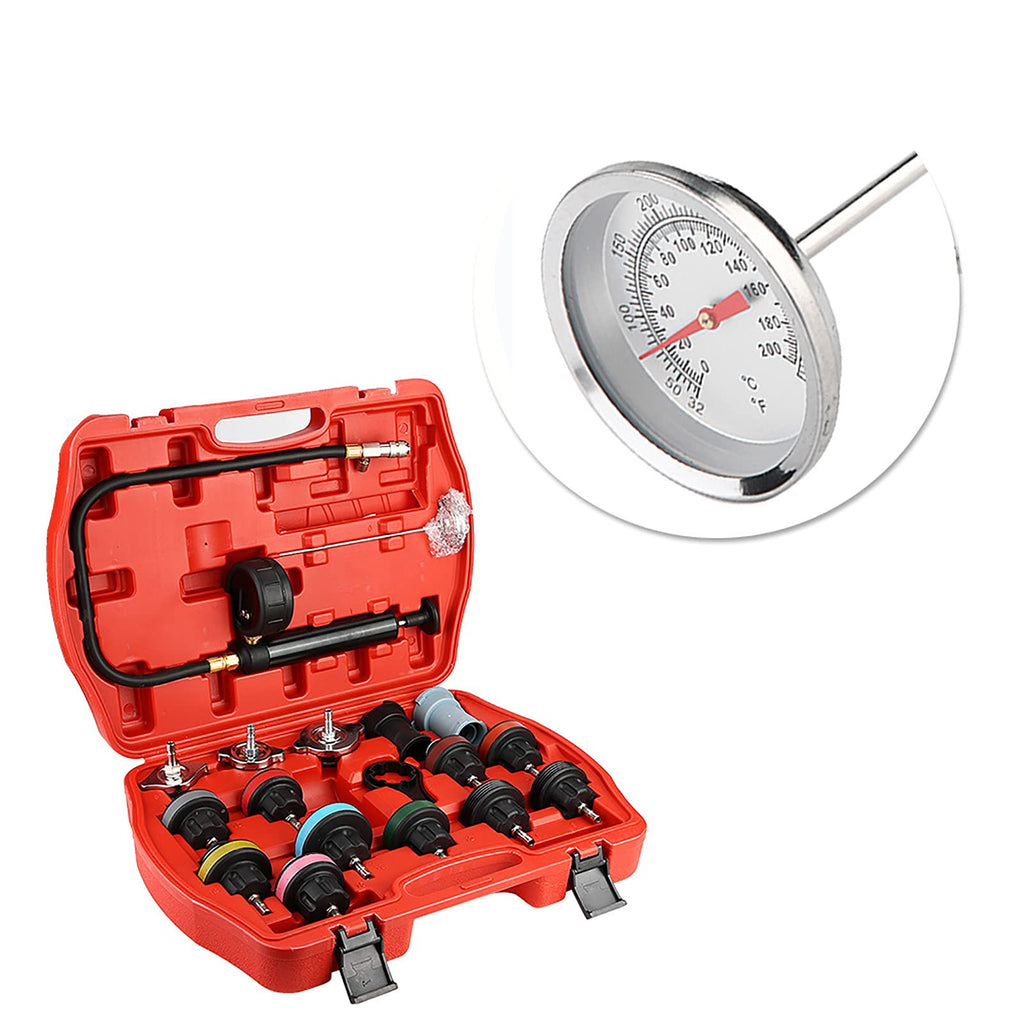 Cooling System Tester 18pcs Universal car Water Tank Leak Tester Cooling System Detector Tool kit Radiator Pressure Tester kit Reliable Tank Leak Detector for Cars Motorcycles