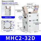 MHC2 Type Air Gripper Claw Pneumatic Cylinder Robot Gripper Double Action MHC2-10D MHC2-16D MHC2-20D MHC2-25D MHC2-32D(MHC2-32D)