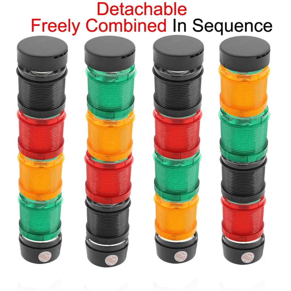 1pcs 70mm Signal Alarm Caution Indicator Industrial Stack Tower Warning Light Steady/Flash/Rotary Lamp LED for Machine 24V220V Buzzer(3 Layer with Buzzer,DC 12V)