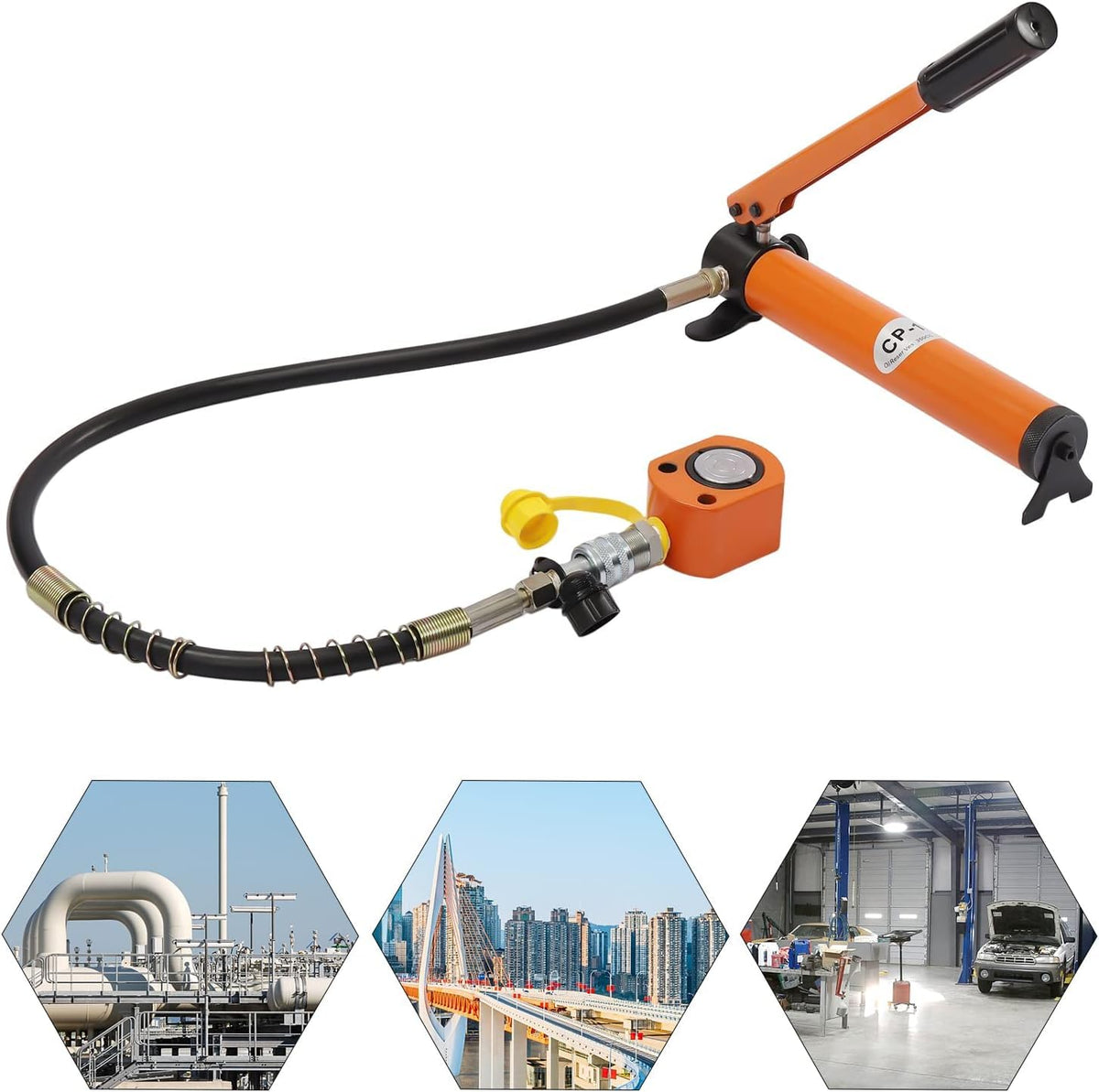 10 Ton Manual Hydraulic Pump and Jack Set, 70Mpa High Pressure Low Profile Steel Cylinder for Car Repair, Industrial Lifting, Bending and Straightening - Professional Tool Kit