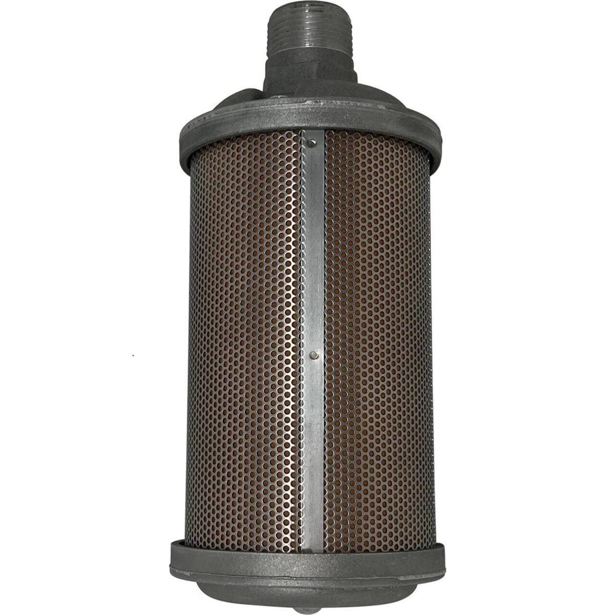 44AW56-M10 Air Dryer Muffler - Spring Loaded Pressure Relief Valve, 1" NPT Male - For Compressed Air Equipment, OEM Compatible with Kaeser - 8.75” L x 3.9” OD