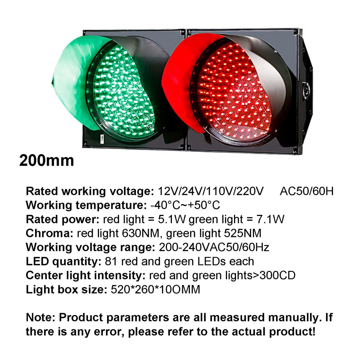 LED Traffic Stop Light, Stop and Go Light, Industrial Traffic Light, PC Housing Outdoor Waterproof IP65 Industrial, Cobweb Lens Led Warning Light (Color : 200mm-12v)(200mm 110v)