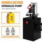 Hydraulic Pump 20 Quart Double Acting Dump Trailer Hydraulic Pump DC 12V, Hydraulic Power Unit Metal Reservoir Horizontal Mount for Dump Truck Car Lifting Remotely Controlled