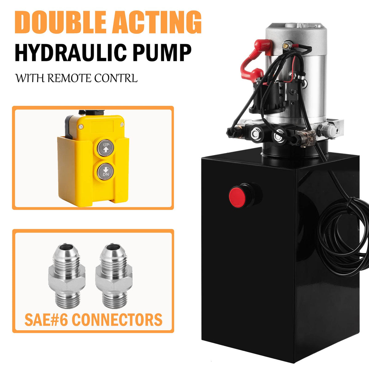 Hydraulic Pump 20 Quart Double Acting Dump Trailer Hydraulic Pump DC 12V, Hydraulic Power Unit Metal Reservoir Horizontal Mount for Dump Truck Car Lifting Remotely Controlled