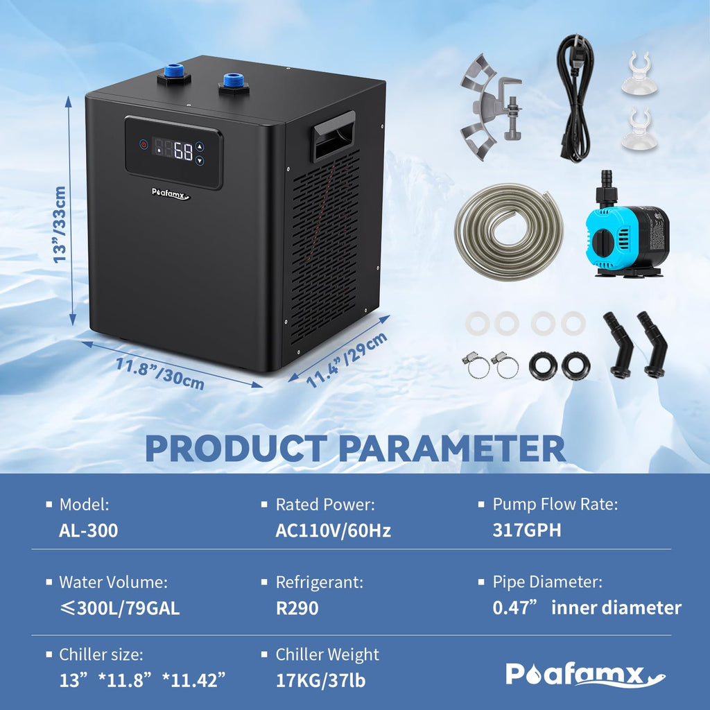 Poafamx Aquarium Chiller 1/3 HP, 79Gal Water Chiller with LED Display