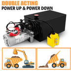 Hydraulic Pump 20 Quart Double Acting Dump Trailer Hydraulic Pump DC 12V, Hydraulic Power Unit Metal Reservoir Horizontal Mount for Dump Truck Car Lifting Remotely Controlled