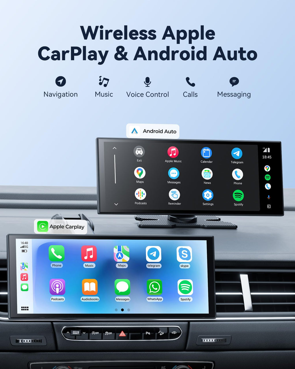 10.26" Wireless Portable 60FPS Carplay Screen for Car with Net-Flix YouTube