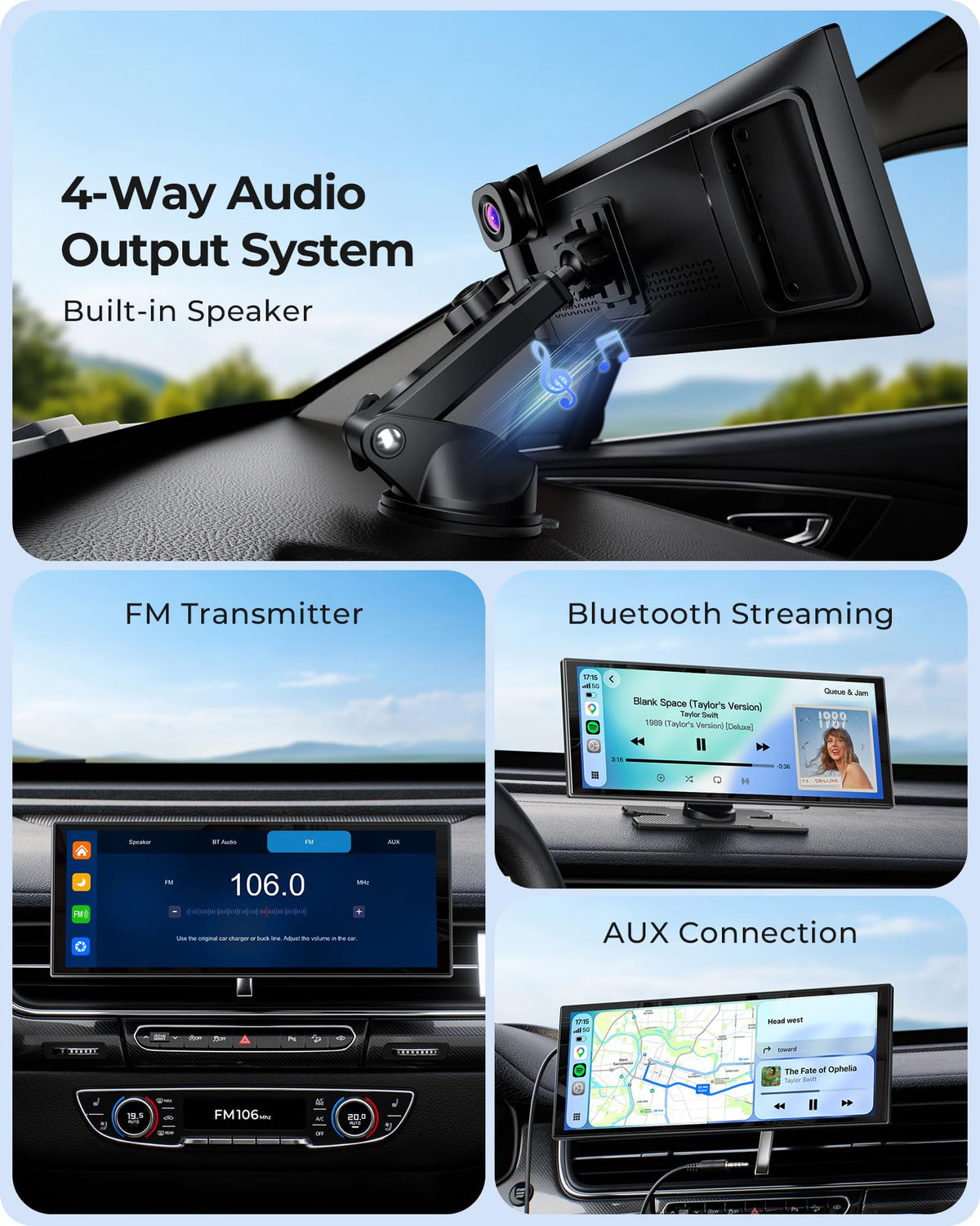 10.26" Wireless 60FPS CarPlay Screen with 4K Dash Cam & HD Backup Camera
