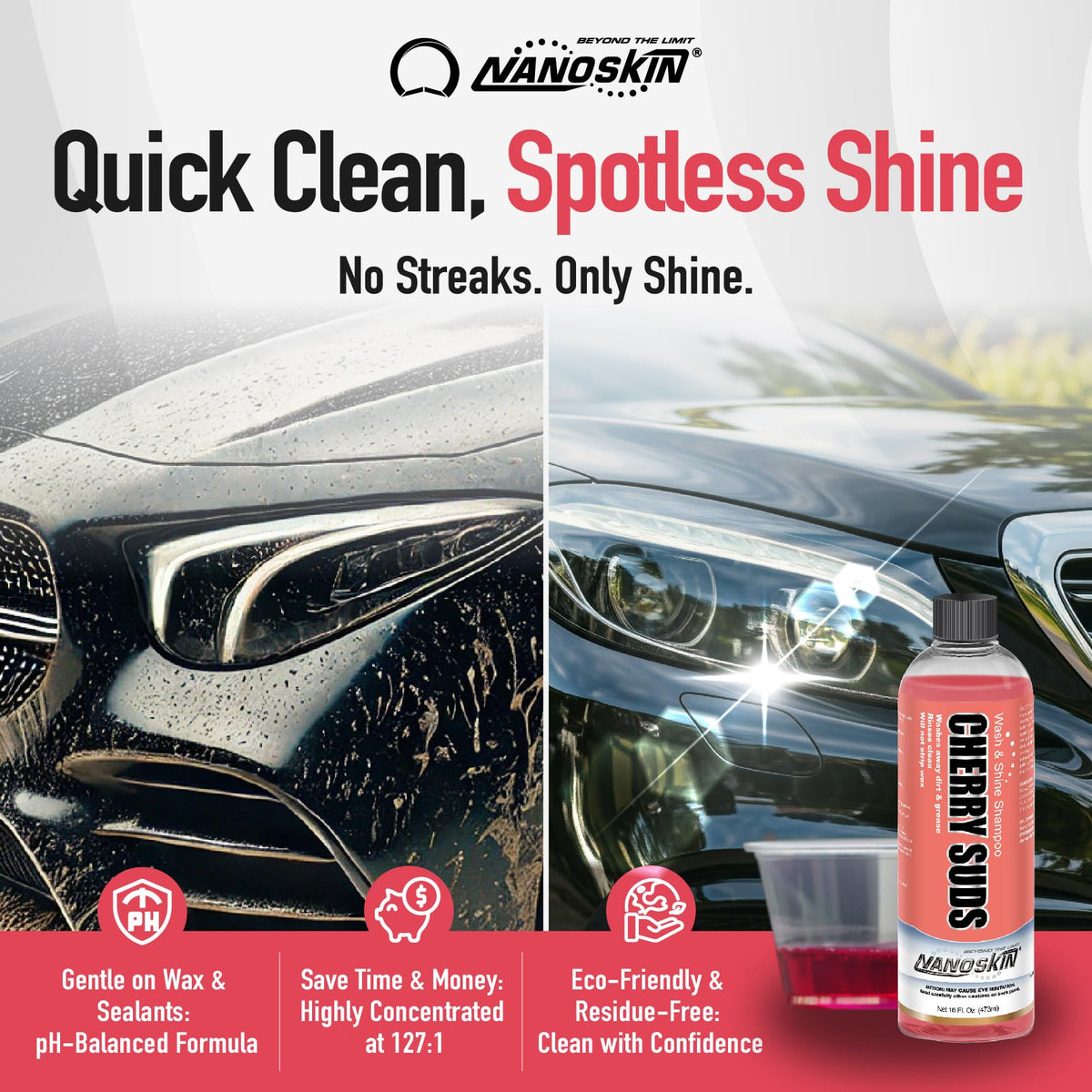 Nanoskin CHERRY SUDS Car Wash Shampoo for Foaming, 30 Gallon